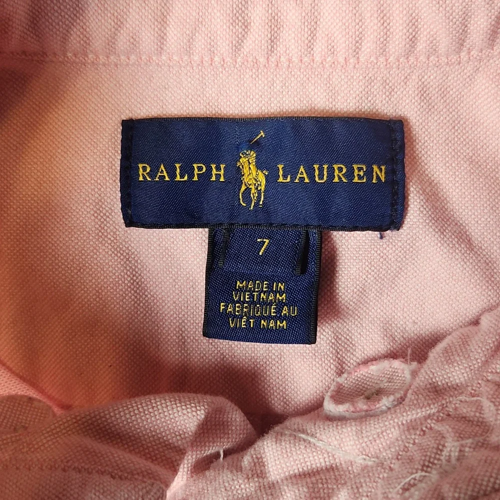 Ralph Lauren Boys Pink Oxford Cotton Button Down Shirt Size 7 Long Sleeve Pony